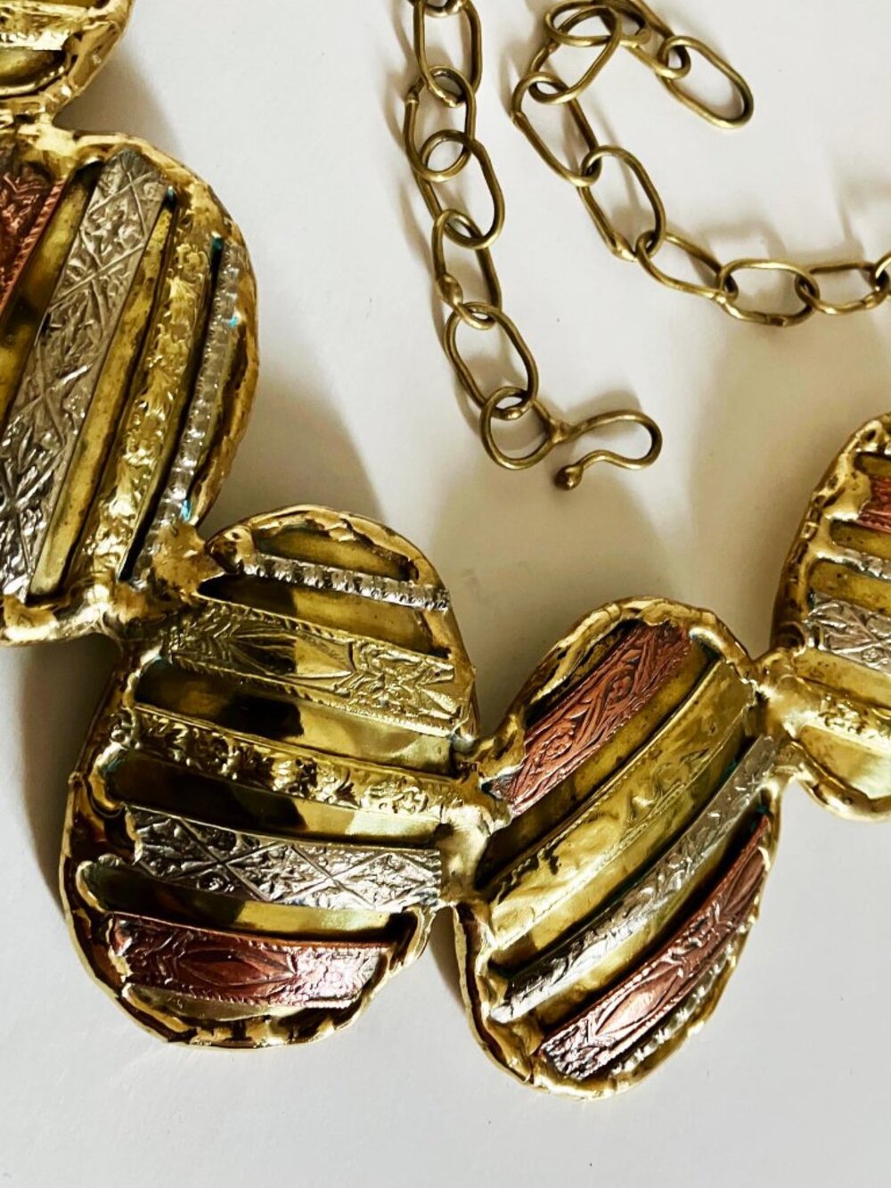 Handcrafted Mexican Artisan Mixed Metal Bib Choker Necklace & Earrings – Signed - Picture 2 of 4